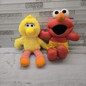 Vintage 1995 Tyco Elmo Plush 16" Sesame Street & 2019 Gund Big Bird 12" Lot